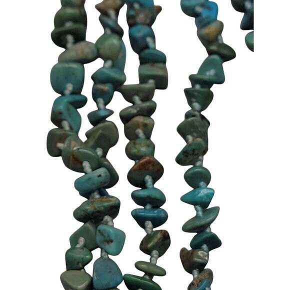 SK925 Turquoise Chip Necklace 80" Flapper Style Chunks Hand Knotted Thailand - Picture 10 of 15